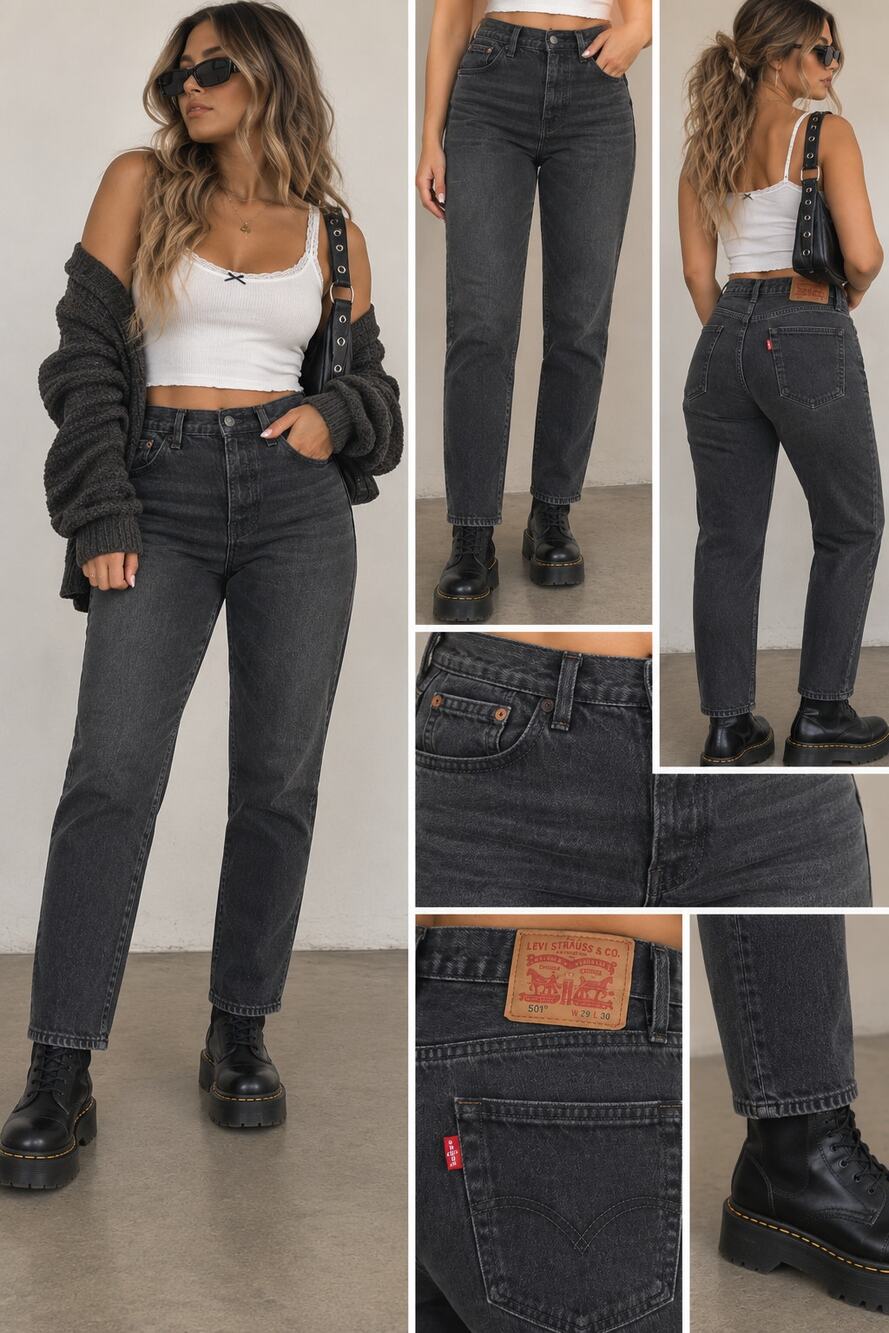 Levi's 501 Original Jeans Womens W29 L30 Black Button Fly Straight Leg